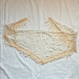 Cream Lace Floral Triangle Head Cover Wrap Scarf